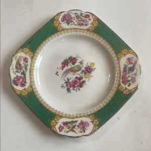 Birds Decorative Plate Floral Green and Gold Old English GROSVENOR China Plate